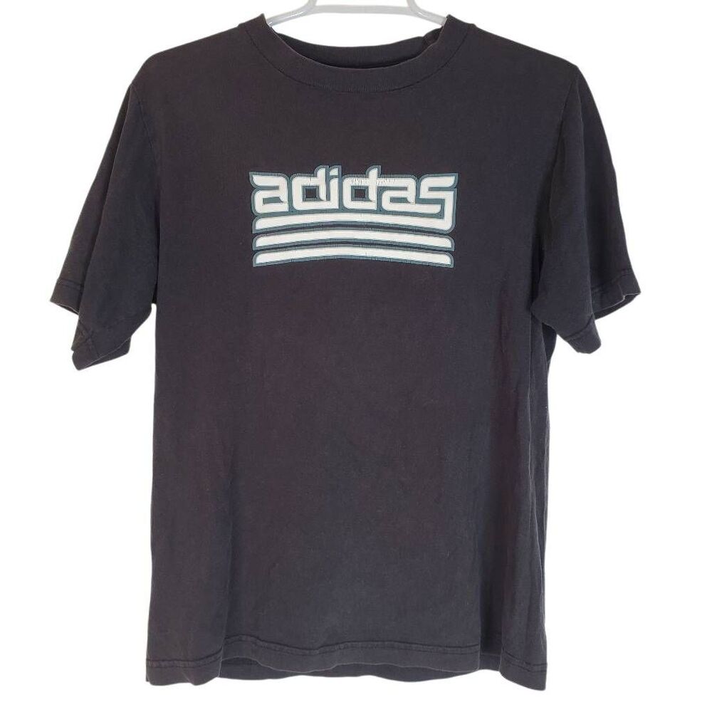 Adidas Crew Text Logo Short Sleeve Cotton‎ Graphic T-shirt Black Large
